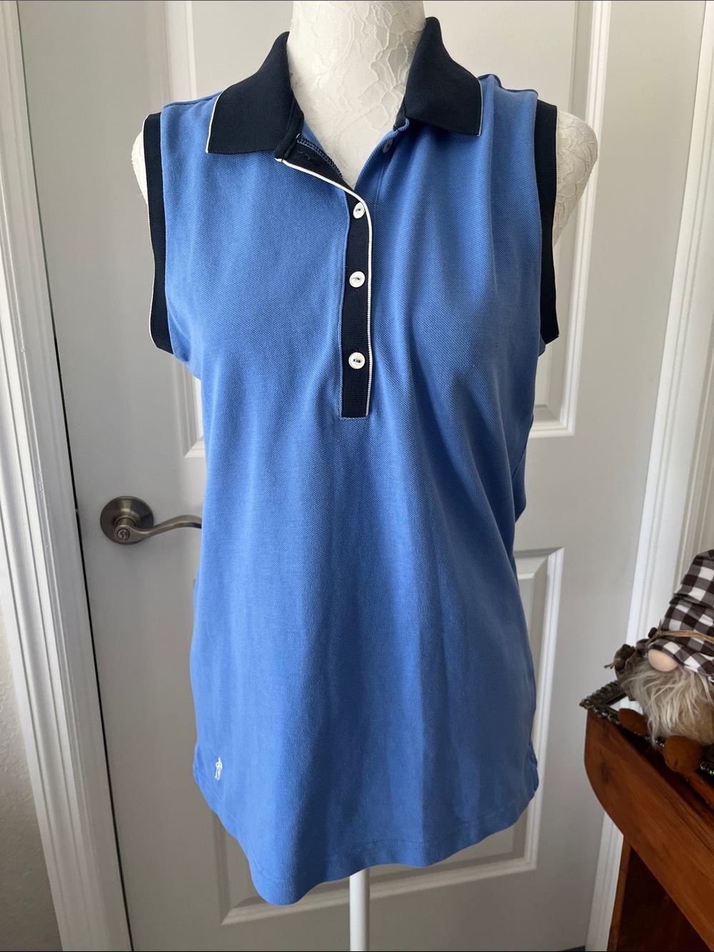 Ashworth Sleeveless 2-Tone Golf Blue Polo Top with Contrast Collar